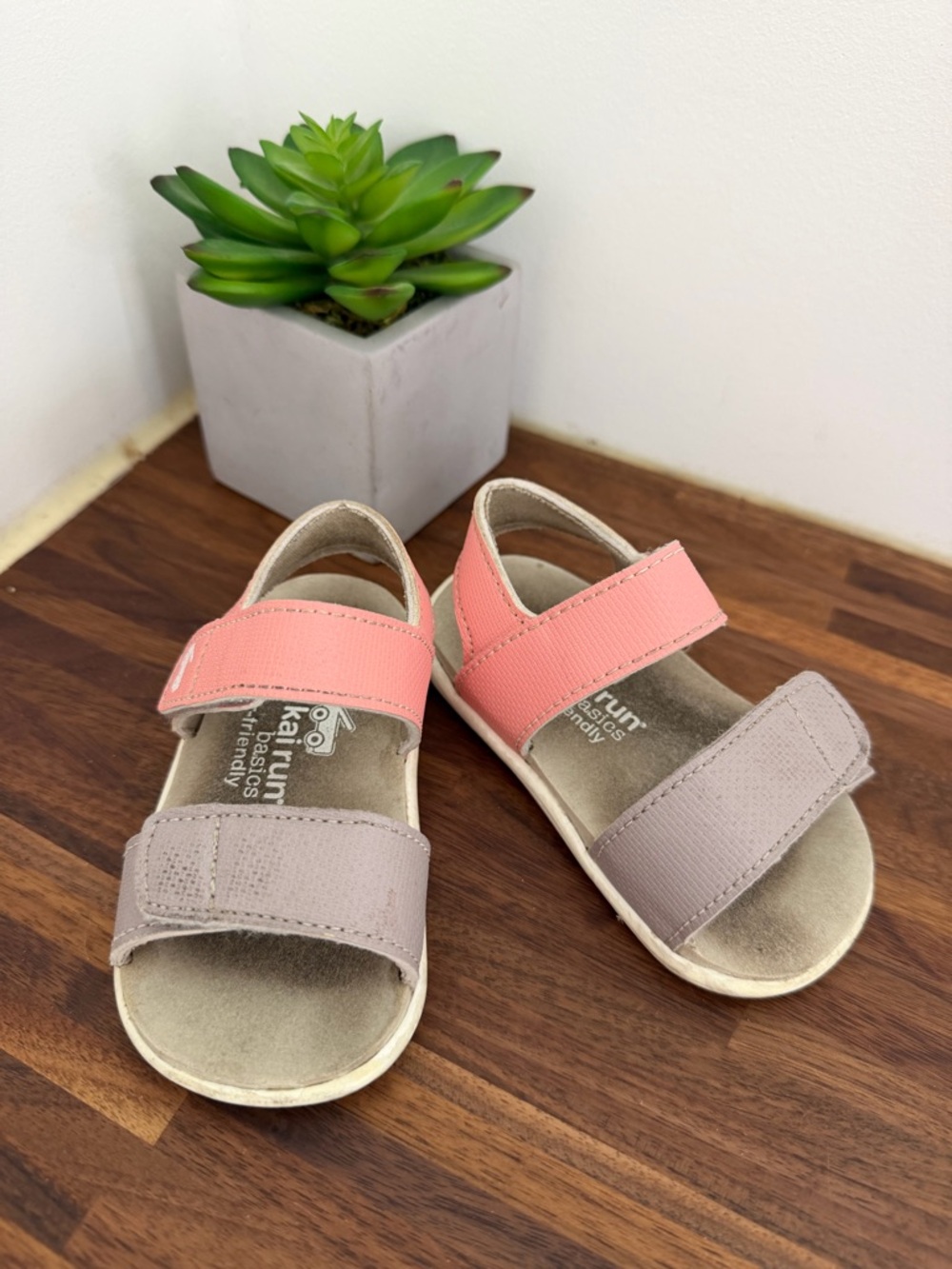 See Kai Run Girls Pink and Taupe Leather Velcro Sandals - size 4